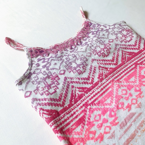 Girls Sz 12 Sparkly Tribal Print Tank Top With Beaded Fringe Neck Line - Picture 2 of 4